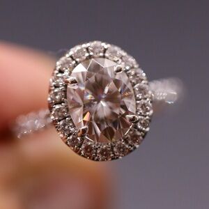 Oval Moisenite Diamonds Halo White Gold Ring